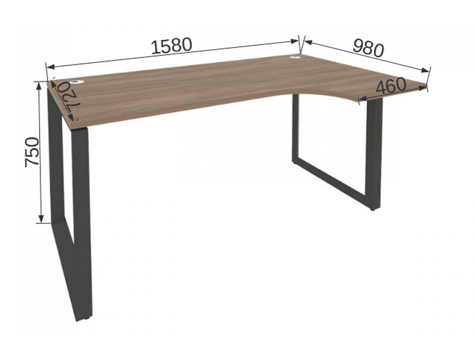 Мебель для персонала ONIX METALL O.MO-SA-1R Стол эргономичный правый на О-образном м/к