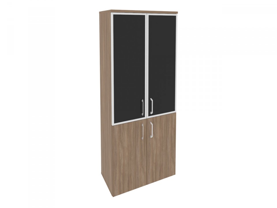 Кабинет руководителя ONIX DIRECT O.ST-1.2R black Шкаф высокий широкий (2 фасада ЛДСП + 2 фасада стекло лакобель в раме)