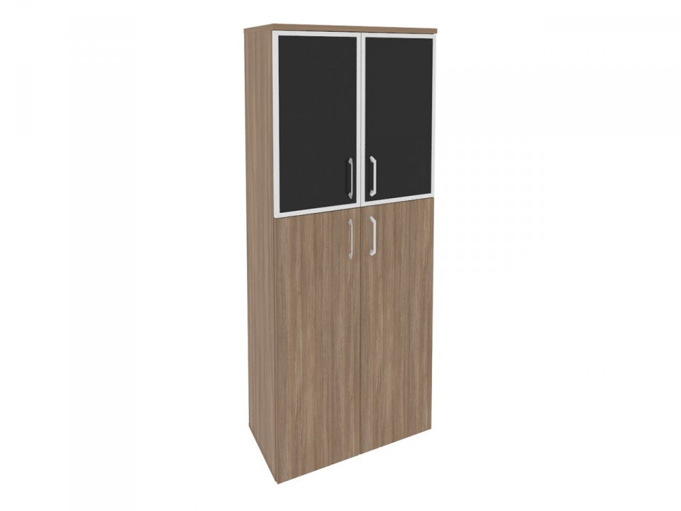Кабинет руководителя ONIX DIRECT O.ST-1.7R black Шкаф высокий широкий (2 фасада ЛДСП + 2 фасада стекло лакобель в раме)
